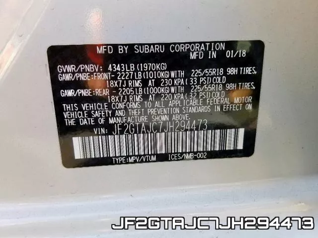 JF2GTAJC7JH294473 фото 2