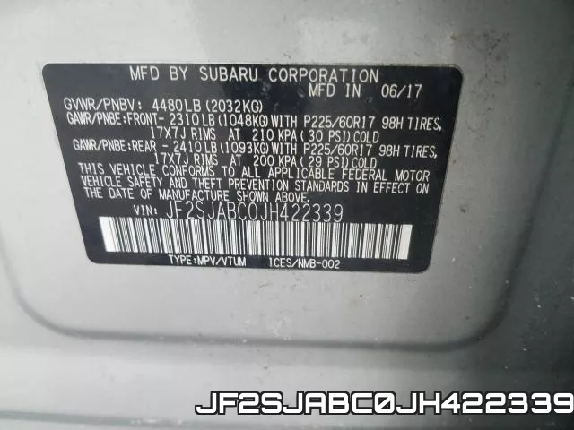 JF2SJABC0JH422339 фото 2