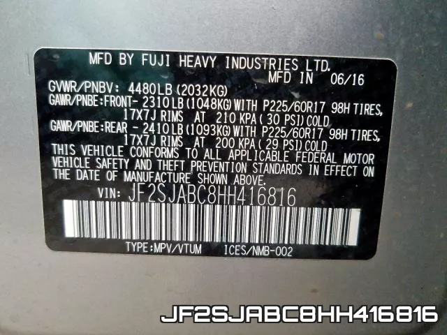 JF2SJABC8HH416816 фото 2