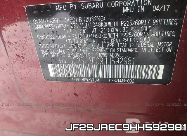 JF2SJAEC9HH592981 фото 10