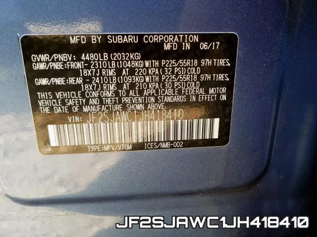 JF2SJAWC1JH418410 фото 2