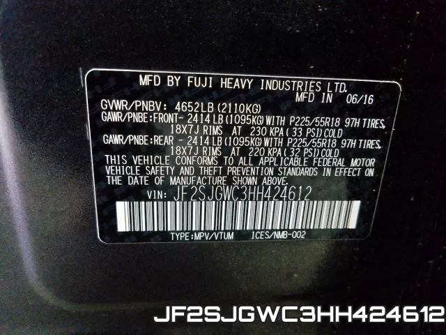 JF2SJGWC3HH424612 фото 2