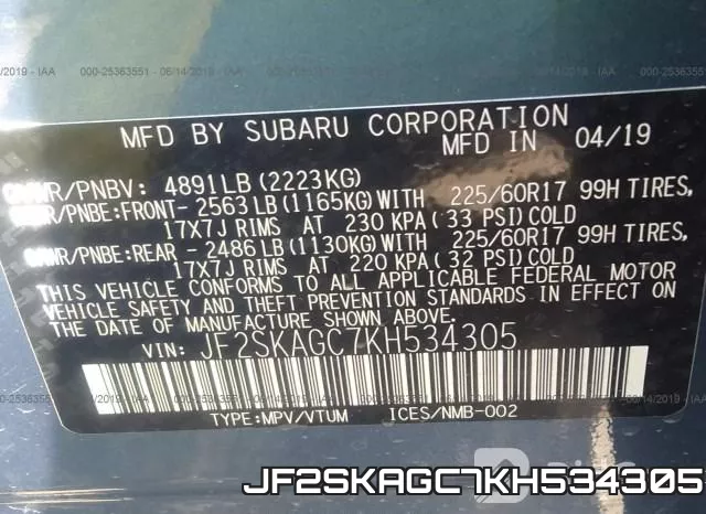 JF2SKAGC7KH534305 фото 10