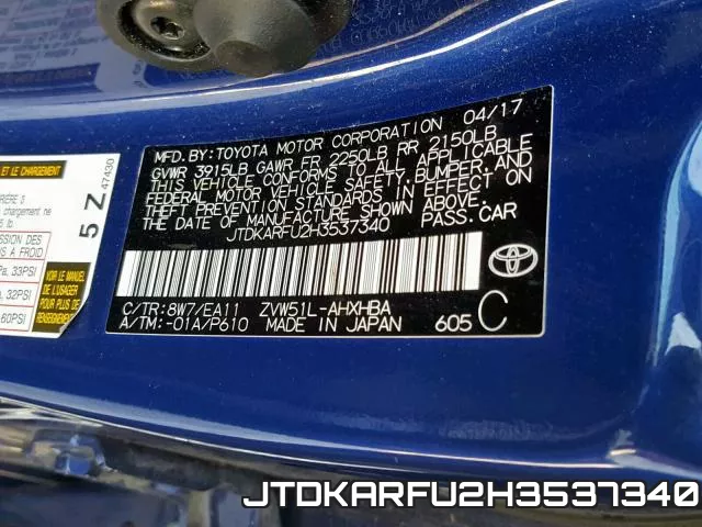 JTDKARFU2H3537340 фото 2
