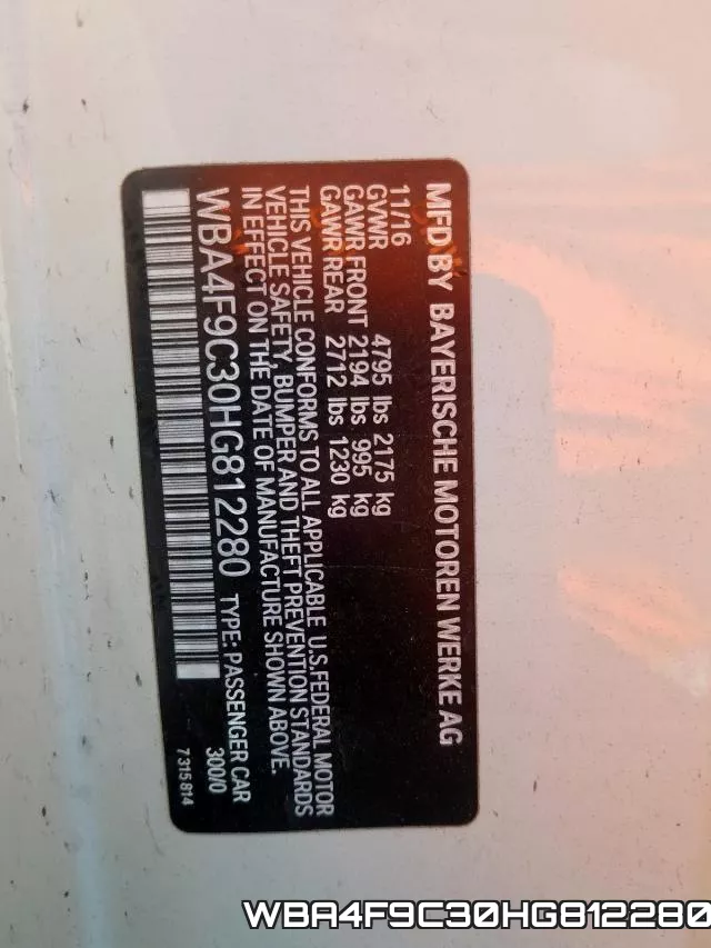WBA4F9C30HG812280 фото 2