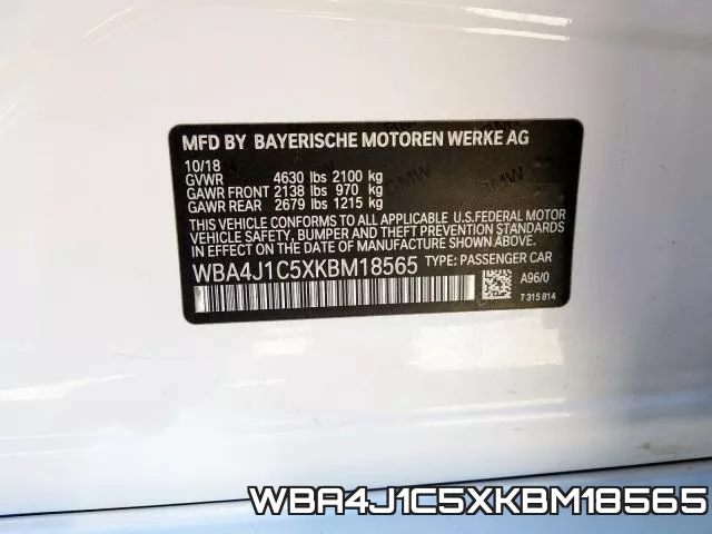 WBA4J1C5XKBM18565 фото 2