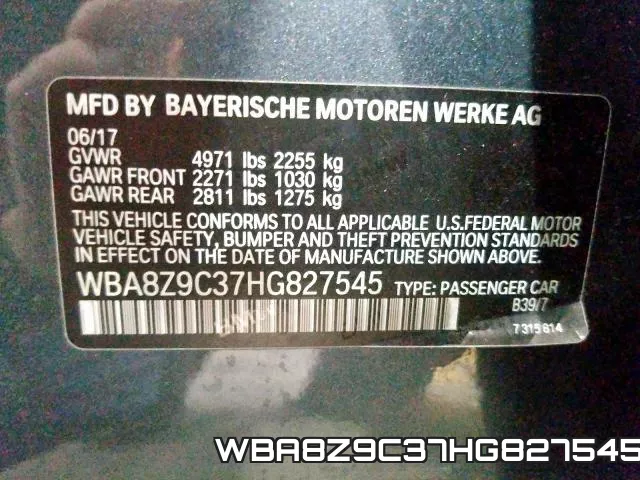 WBA8Z9C37HG827545 фото 2