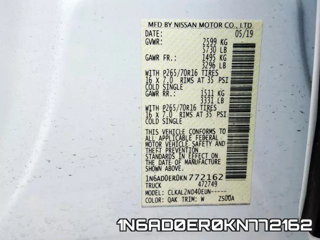 1N6AD0ER0KN772162 фото 2