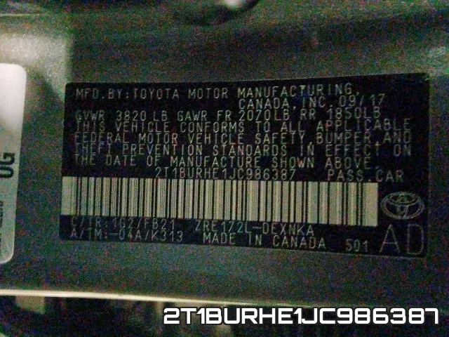2T1BURHE1JC986387 фото 2