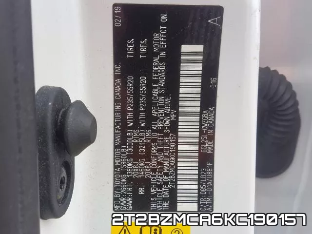 2T2BZMCA6KC190157 фото 2