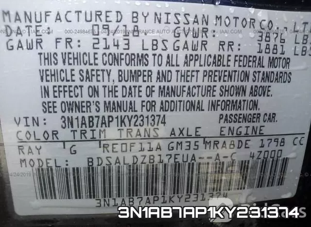 3N1AB7AP1KY231374 фото 10
