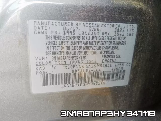 3N1AB7AP3HY347118 фото 2