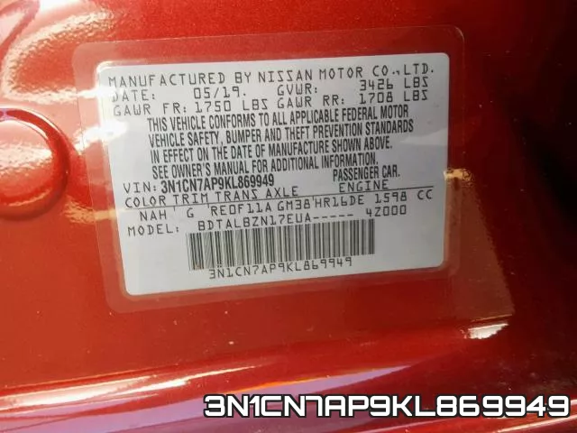 3N1CN7AP9KL869949 фото 2