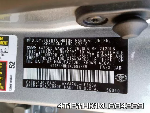 4T1B11HK1KU684369 фото 2