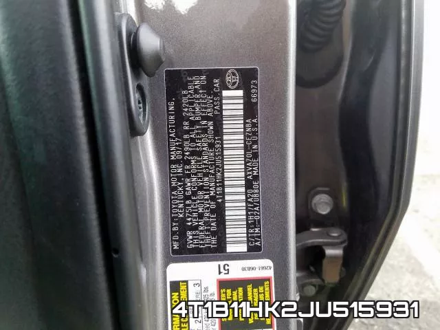 4T1B11HK2JU515931 фото 2