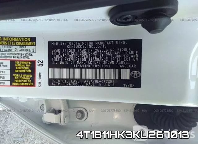 4T1B11HK3KU267013 фото 10