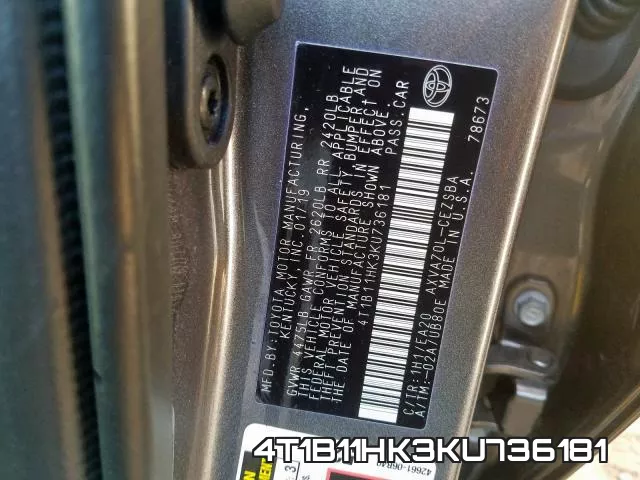 4T1B11HK3KU736181 фото 2