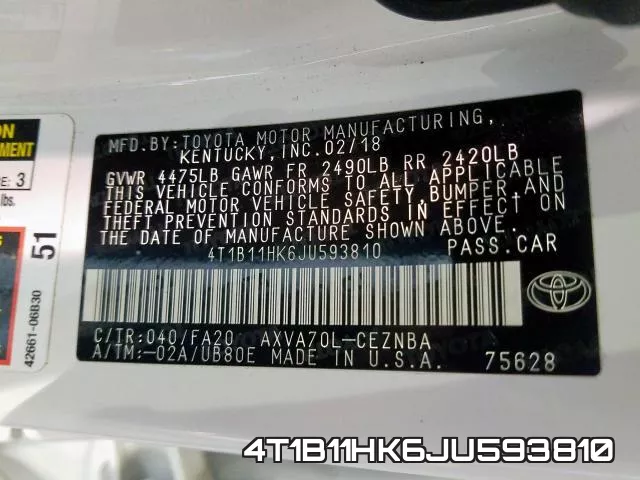 4T1B11HK6JU593810 фото 2