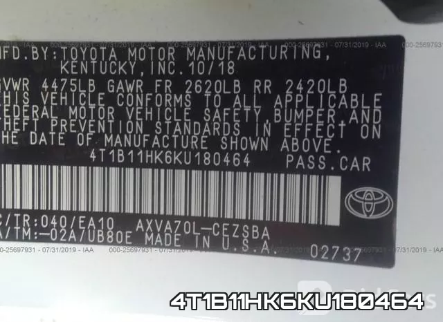 4T1B11HK6KU180464 фото 10