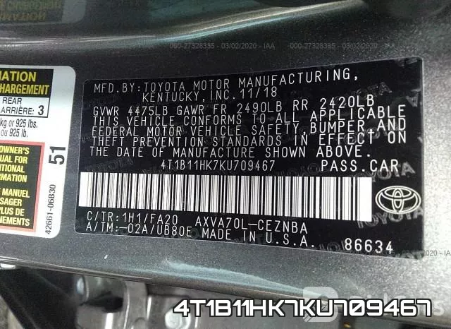 4T1B11HK7KU709467 фото 10