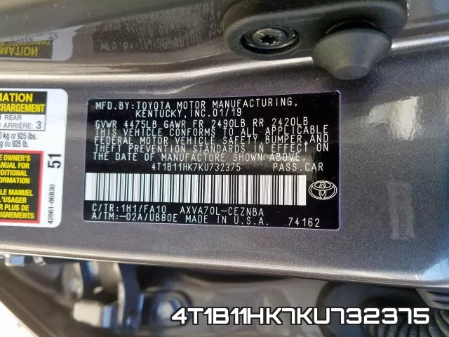 4T1B11HK7KU732375 фото 2