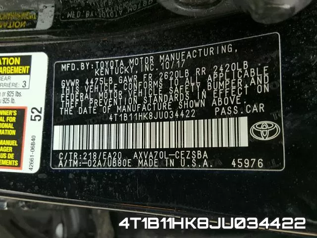 4T1B11HK8JU034422 фото 2
