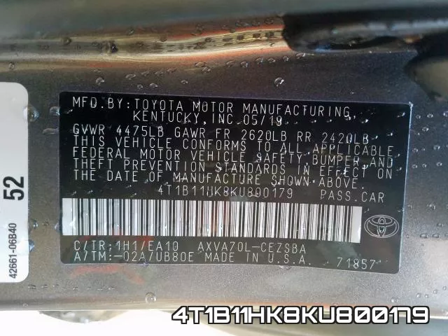 4T1B11HK8KU800179 фото 2