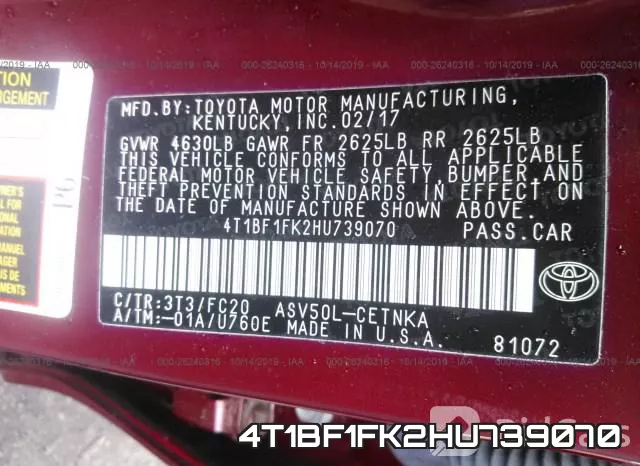 4T1BF1FK2HU739070 фото 10