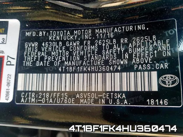 4T1BF1FK4HU360474 фото 2