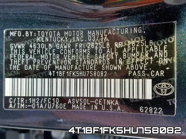 4T1BF1FK5HU758082 фото 2