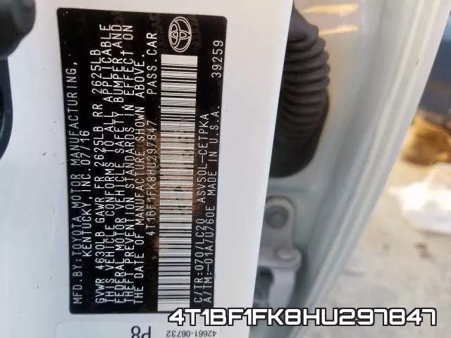 4T1BF1FK8HU297847 фото 2
