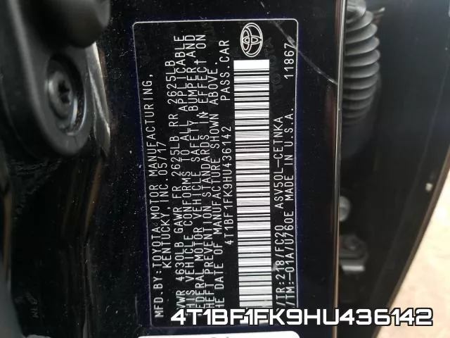 4T1BF1FK9HU436142 фото 2