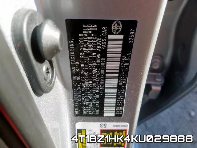 4T1BZ1HK4KU029888 фото 2