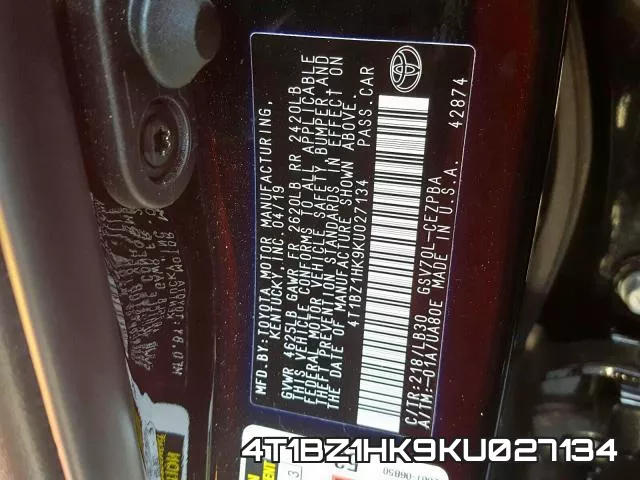 4T1BZ1HK9KU027134 фото 2