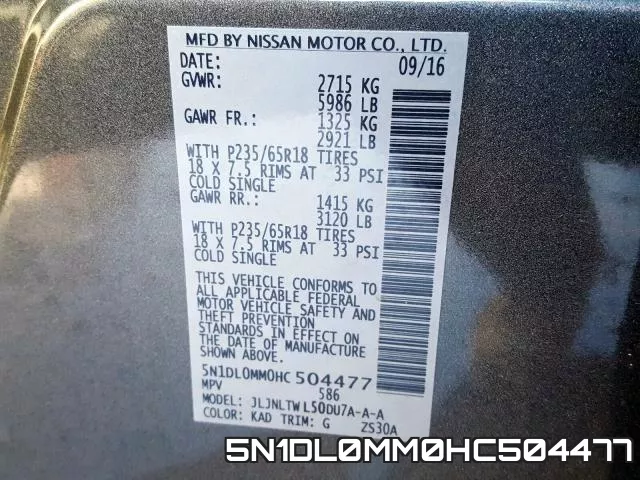5N1DL0MM0HC504477 фото 2
