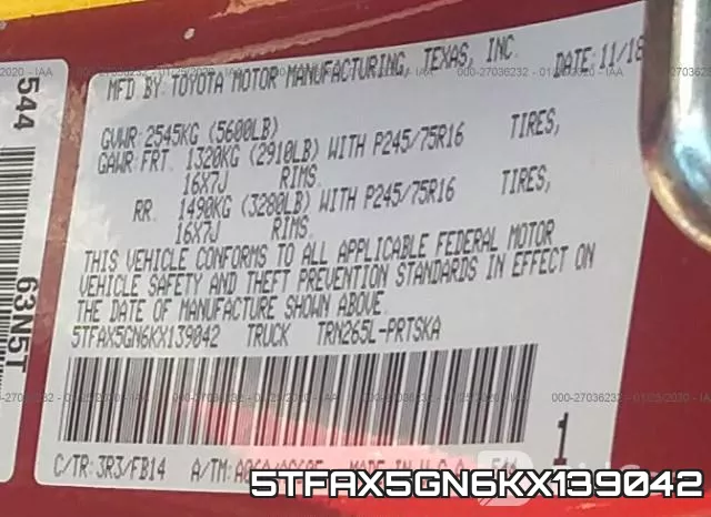 5TFAX5GN6KX139042 фото 10