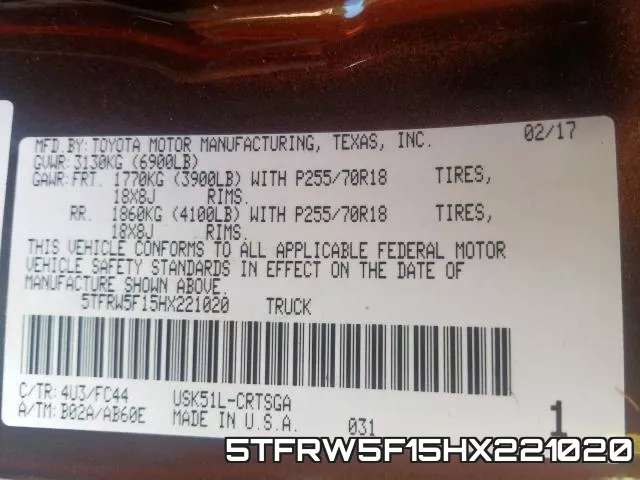 5TFRW5F15HX221020 фото 2