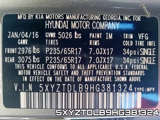5XYZTDLB9HG381324 фото 2