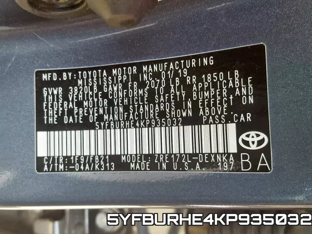 5YFBURHE4KP935032 фото 2