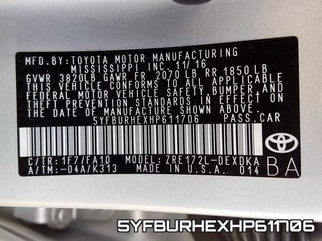 5YFBURHEXHP611706 фото 2