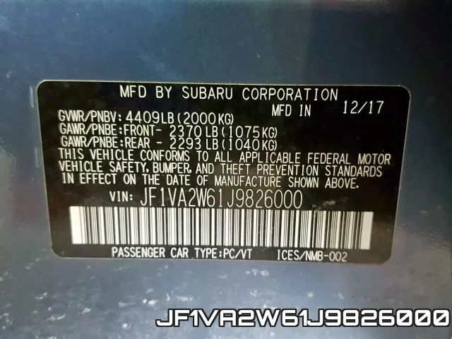 JF1VA2W61J9826000 фото 2
