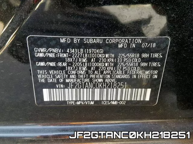 JF2GTANC0KH218251 фото 2