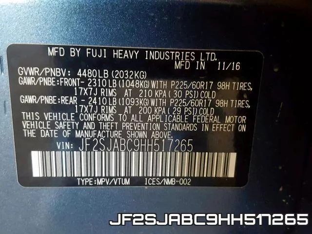 JF2SJABC9HH517265 фото 2