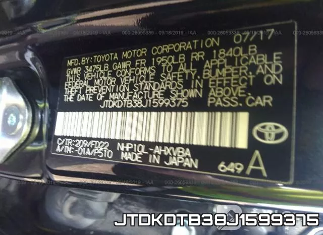 JTDKDTB38J1599375 фото 10