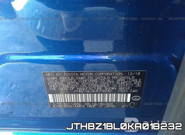 JTHBZ1BL0KA018232 фото 10