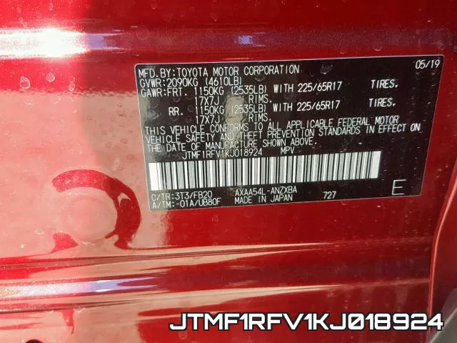 JTMF1RFV1KJ018924 фото 2