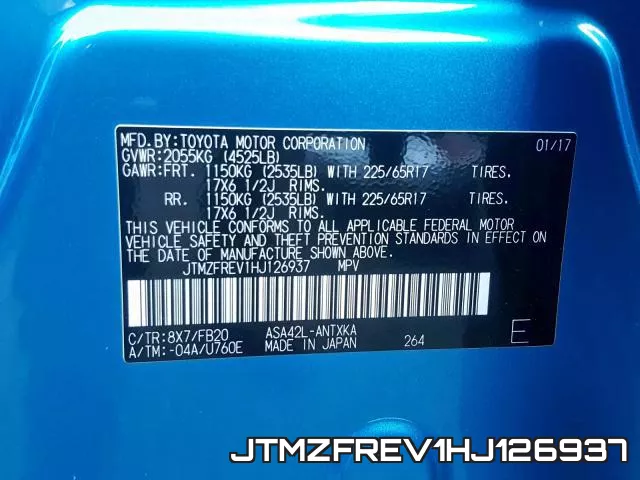 JTMZFREV1HJ126937 фото 2