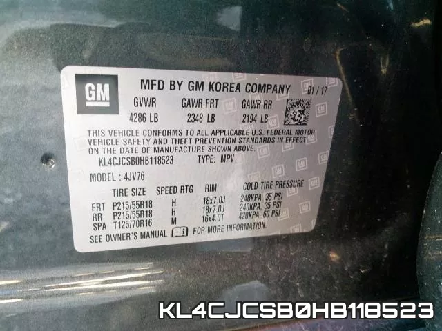 KL4CJCSB0HB118523 фото 2