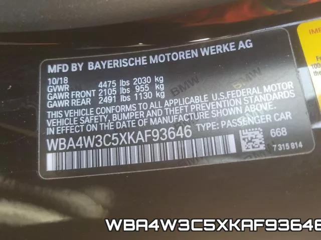 WBA4W3C5XKAF93646 фото 2