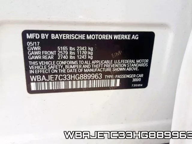 WBAJE7C33HG889963 фото 2
